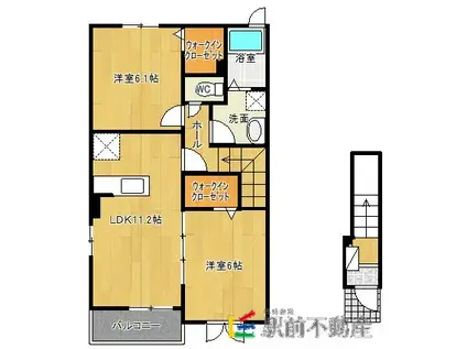 鹿児島本線 羽犬塚駅 徒歩17分 2階建 築9年(2LDK/2階)の間取り写真