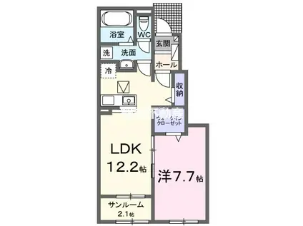鹿児島本線 羽犬塚駅 徒歩112分 2階建 築3年(1LDK/1階)の間取り写真