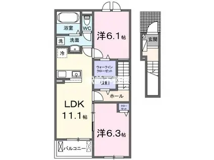 鹿児島本線 羽犬塚駅 徒歩112分 2階建 築3年(2LDK/2階)の間取り写真