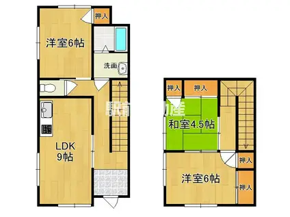鹿児島本線 荒尾駅(熊本) 徒歩26分 2階建 築34年(3LDK)の間取り写真