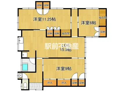 九州新幹線 新大牟田駅 徒歩35分 1階建 築57年(3LDK)の間取り写真