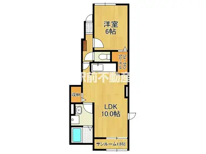 鹿児島本線 大牟田駅 徒歩26分 2階建 築3年(1LDK/1階)の間取り写真