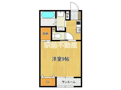 西鉄天神大牟田線 蒲池駅(福岡) 徒歩75分 2階建 築54年(1K/1階)の間取り写真