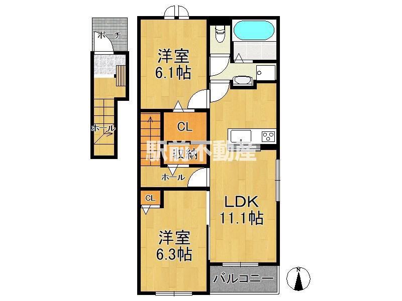 ガーデンルーム B(2LDK/2階)の間取り写真