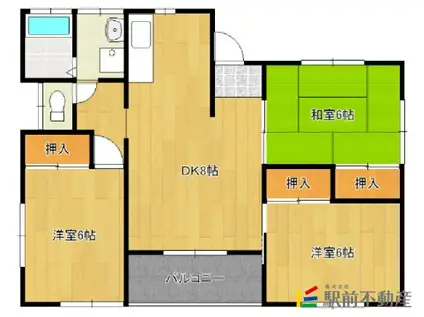 鹿児島本線 西牟田駅 徒歩99分 1階建 築34年(3DK)の間取り写真