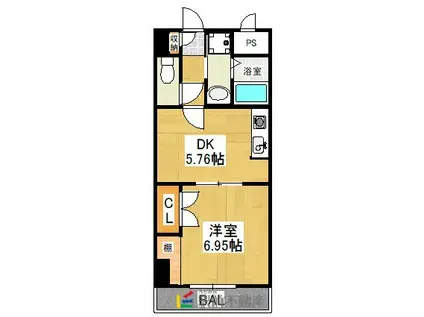 ウラックスビル(1DK/4階)の間取り写真