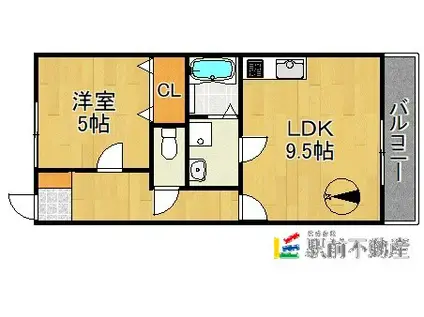 パーチェ・筑後 B棟(1LDK/1階)の間取り写真