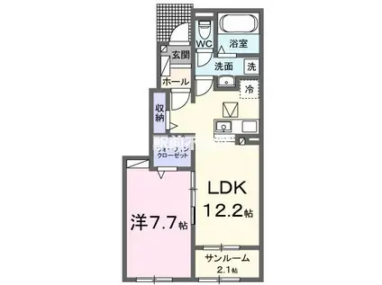 鹿児島本線 羽犬塚駅 徒歩11分 2階建 築1年(1LDK/1階)の間取り写真