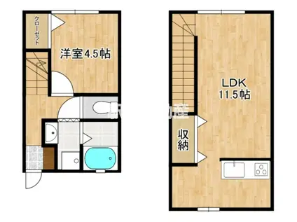 LADDER大川THIRD D棟(1LDK/1階)の間取り写真