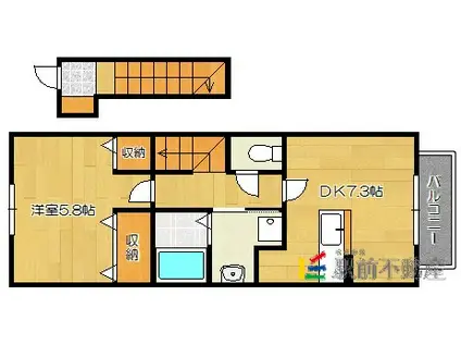 鹿児島本線 羽犬塚駅 徒歩19分 2階建 築22年(1DK/2階)の間取り写真