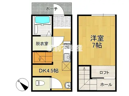 鹿児島本線 羽犬塚駅 徒歩60分 2階建 築1年(1DK/1階)の間取り写真