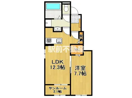 鹿児島本線 大牟田駅 徒歩20分 2階建 築1年(1LDK/1階)の間取り写真