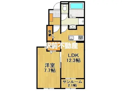鹿児島本線 大牟田駅 徒歩20分 2階建 新築(1LDK/1階)の間取り写真