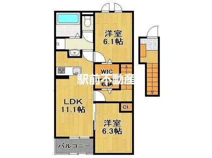 鹿児島本線 大牟田駅 徒歩20分 2階建 新築(2LDK/2階)の間取り写真