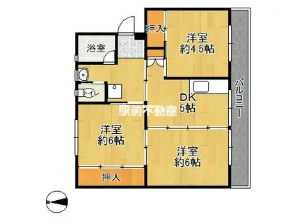 ビレッジハウス大牟田2号棟(3DK/5階)の間取り写真