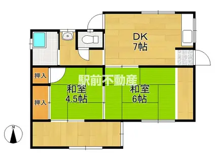 鹿児島本線 西牟田駅 徒歩112分 1階建 築47年(2DK)の間取り写真