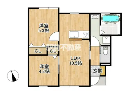 大牟田市橘AP(2LDK/1階)の間取り写真