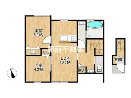 大牟田市橘AP(2LDK/2階)の間取り写真