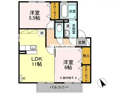 グランモアシティB棟(2LDK/2階)の間取り写真