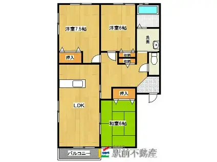 鹿児島本線 羽犬塚駅 徒歩21分 2階建 築25年(3LDK/2階)の間取り写真