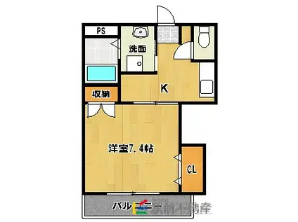 サンハウス羽犬塚(1K/3階)の間取り写真