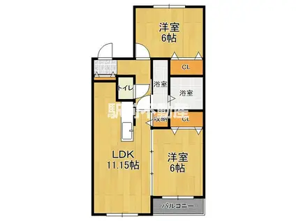 エンゼルハイム草木A(2LDK/1階)の間取り写真