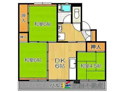 ビレッジハウス小浜 2号棟(3DK/2階)の間取り写真