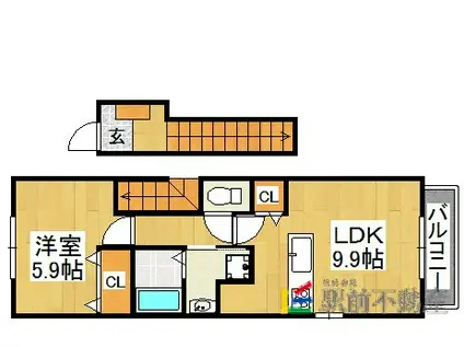 エアリーヴィラ壱番館(1LDK/2階)の間取り写真