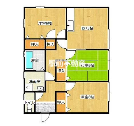 鹿児島本線 筑後船小屋駅 徒歩19分 1階建 築33年(3DK)の間取り写真