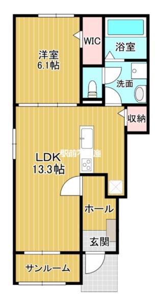 ミミエデン筑後(1LDK/1階)の間取り写真