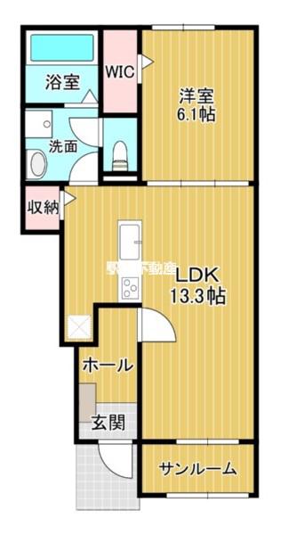 ミミエデン筑後(1LDK/1階)の間取り写真