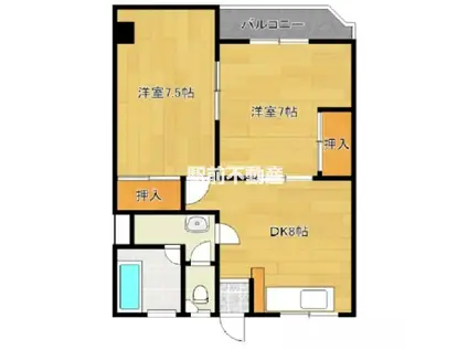 プランドゥ御花前(2DK/4階)の間取り写真