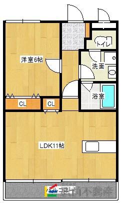 平野山ヒルズ(1LDK/1階)の間取り写真