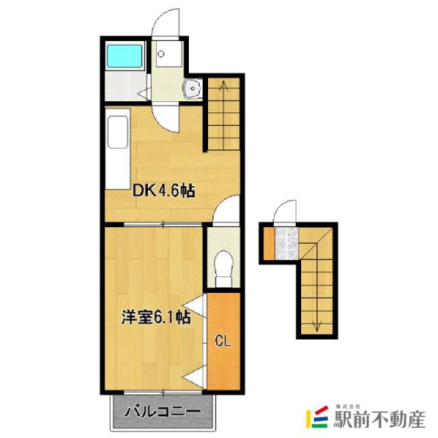 鹿児島本線 西牟田駅 徒歩22分 2階建 築20年(1DK/2階)の間取り写真