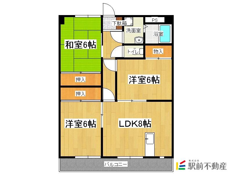 パークドミールⅠ(3LDK/6階)の間取り写真