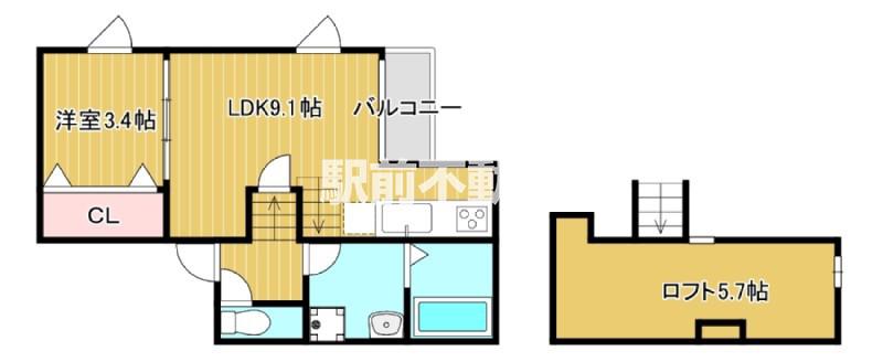 ポラリス大牟田2(1LDK/2階)の間取り写真
