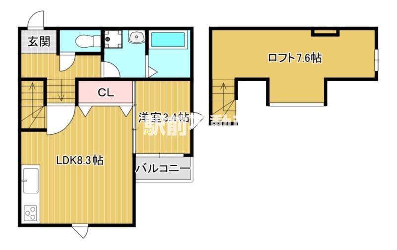 ポラリス大牟田2(1LDK/2階)の間取り写真