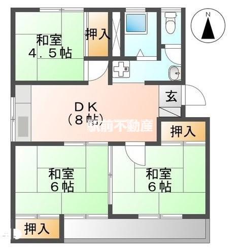 アネシスクオーレⅡ(3DK/1階)の間取り写真