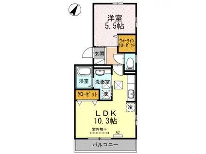 ハイム三条岡A棟(1LDK/3階)の間取り写真