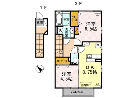 ハッピークローバー(2DK/2階)の間取り写真