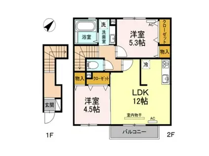 アイネヴェルトD棟(2LDK/2階)の間取り写真