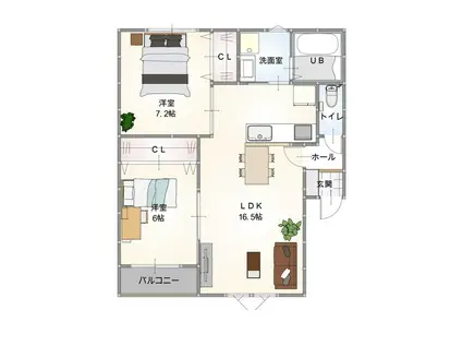 カテリーナ山口大歳(2LDK/1階)の間取り写真