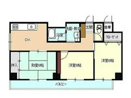 小郡フラワーマンション(3DK/2階)の間取り写真