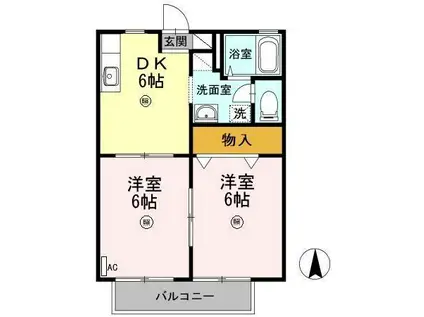 フレグランス下野D棟(2DK/2階)の間取り写真