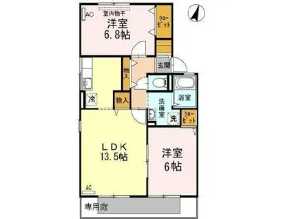 ハイカムール木原B棟(3DK/1階)の間取り写真