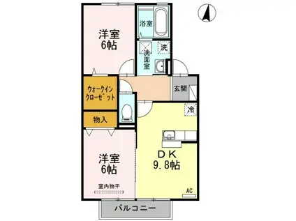 プロシードKⅡ(2LDK/2階)の間取り写真