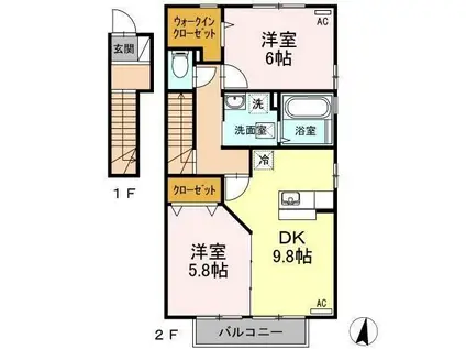 エクセレント・シュガーA・B(2LDK/2階)の間取り写真