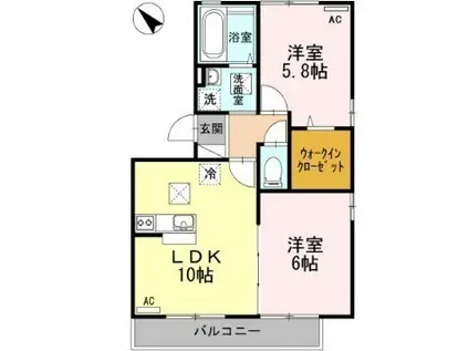 リビングタウンIC小郡A棟(2LDK/1階)の間取り写真