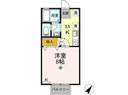 ひかりハイツB(1K/1階)の間取り写真