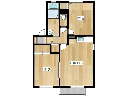 プレーベル大内 B棟(2LDK/1階)の間取り写真